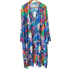 Susan Graver Shirt Dress Sz 4X Beach Cover Resort Vacay Embroidered Tropical NWT